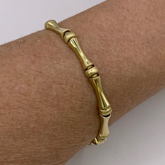 14K Gold Bamboo Estate Bracelet 7" Gorgeous Textured & Shiny J835 - Picture 5 of 7
